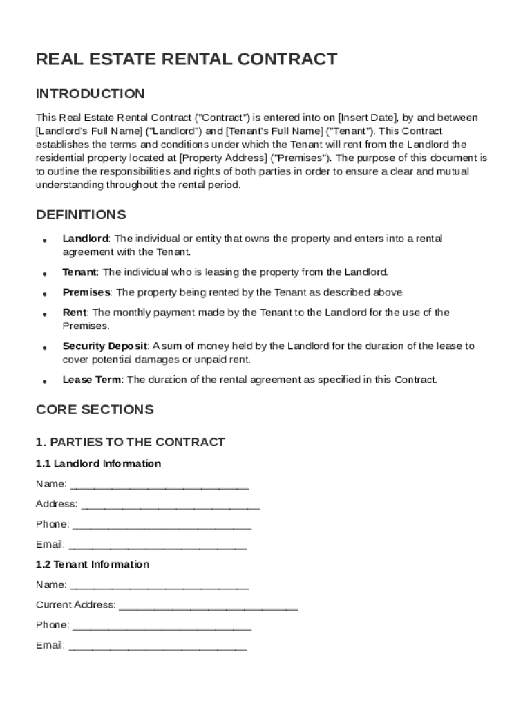 Real Estate Rental Contract Template Preview on Page 1