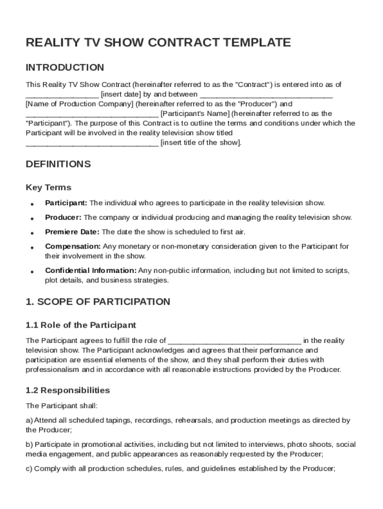 Reality Tv Show Contract Template Preview on Page 1
