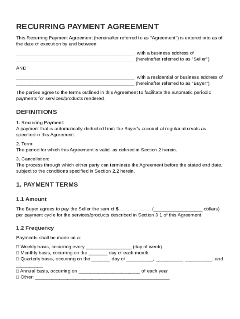 Recurr Payment Contract Template Preview on Page 1
