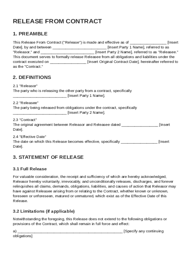 Release From Contract Template Preview on Page 1