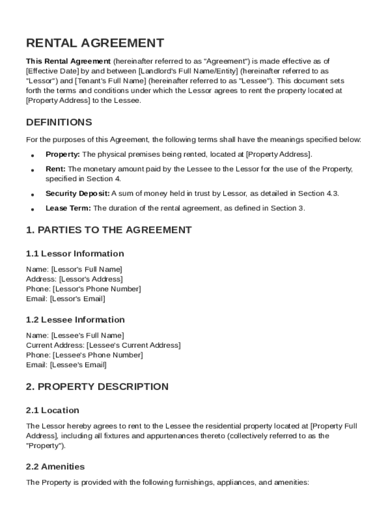 Rental Contract Template Preview on Page 1