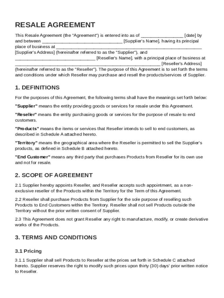 Resale Contract Template Preview on Page 1