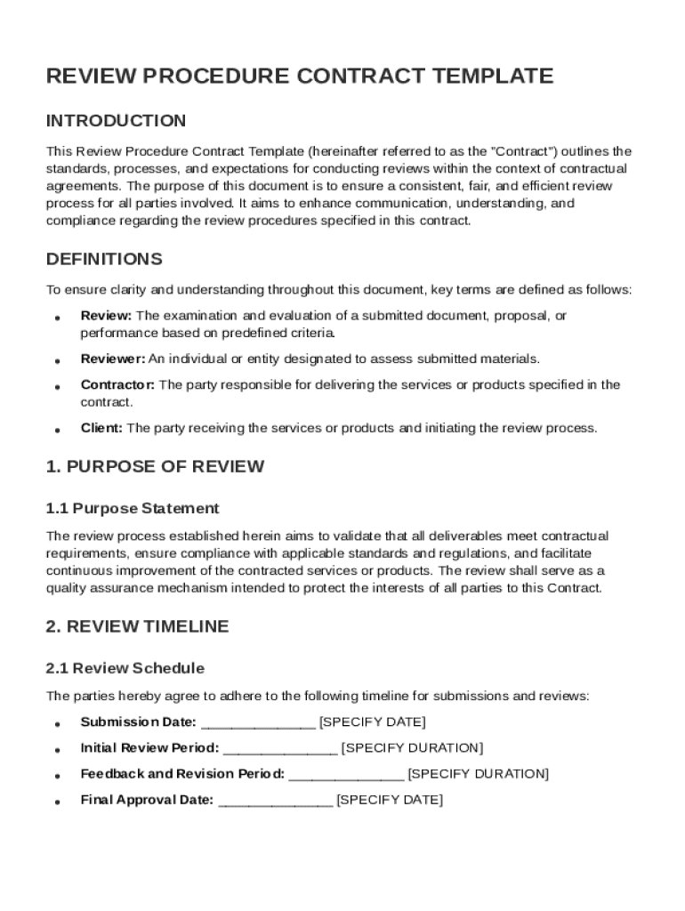 Review Procedure Contract Template Preview on Page 1