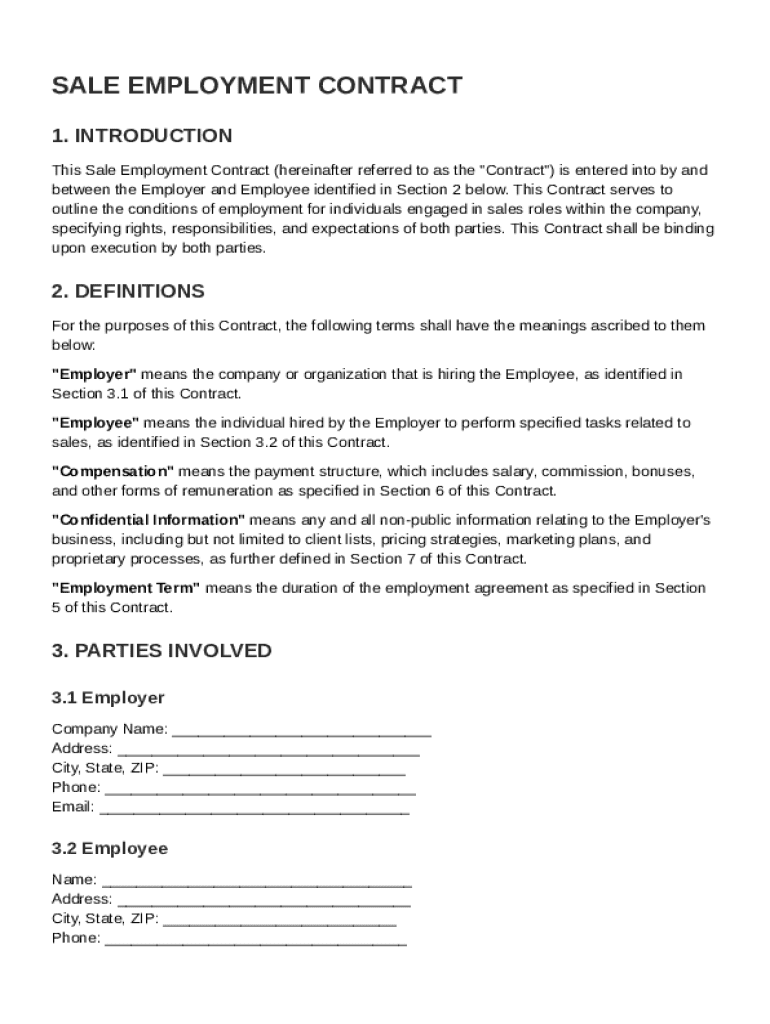 Sale Employment Contract Template Preview on Page 1