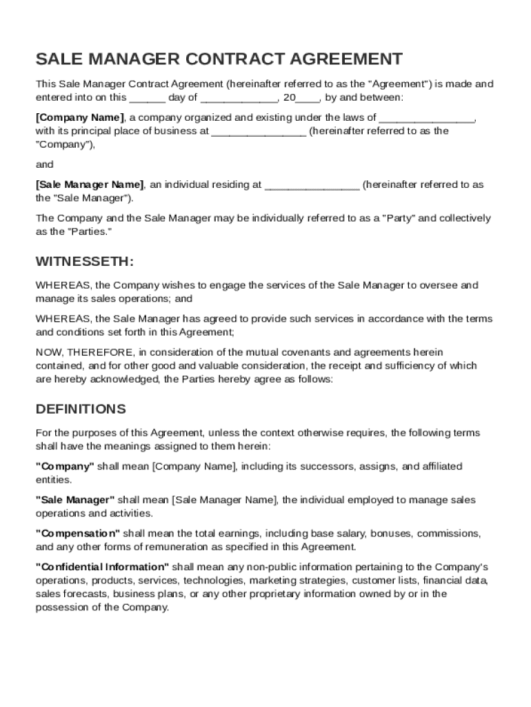 Sale Manager Contract Template Preview on Page 1