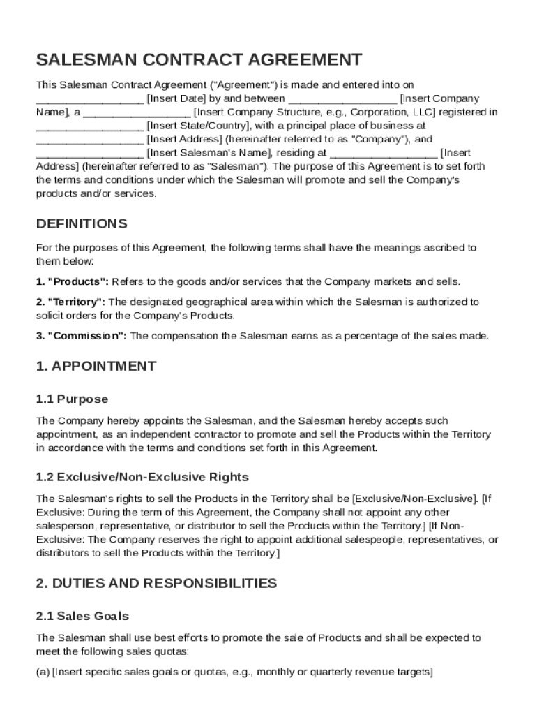 Saleman Contract Template Preview on Page 1