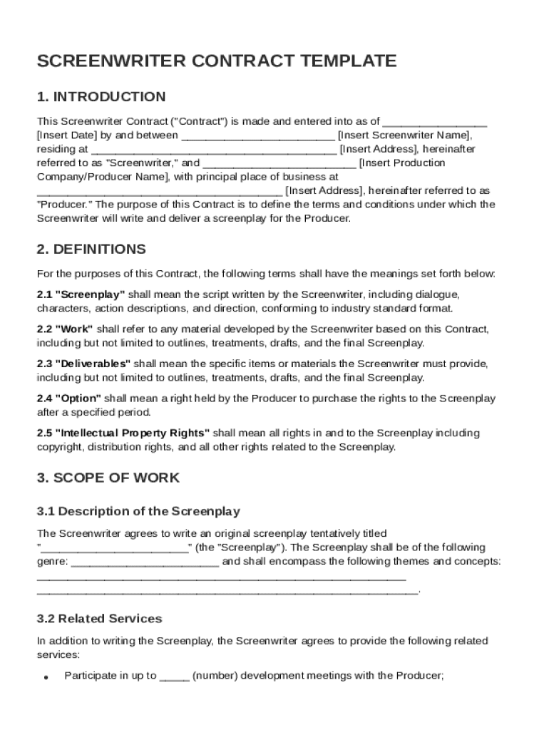 Screenwriter Contract Template Preview on Page 1