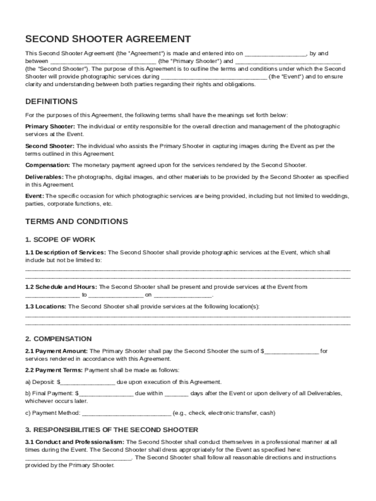 Second Shooter Contract Template Preview on Page 1