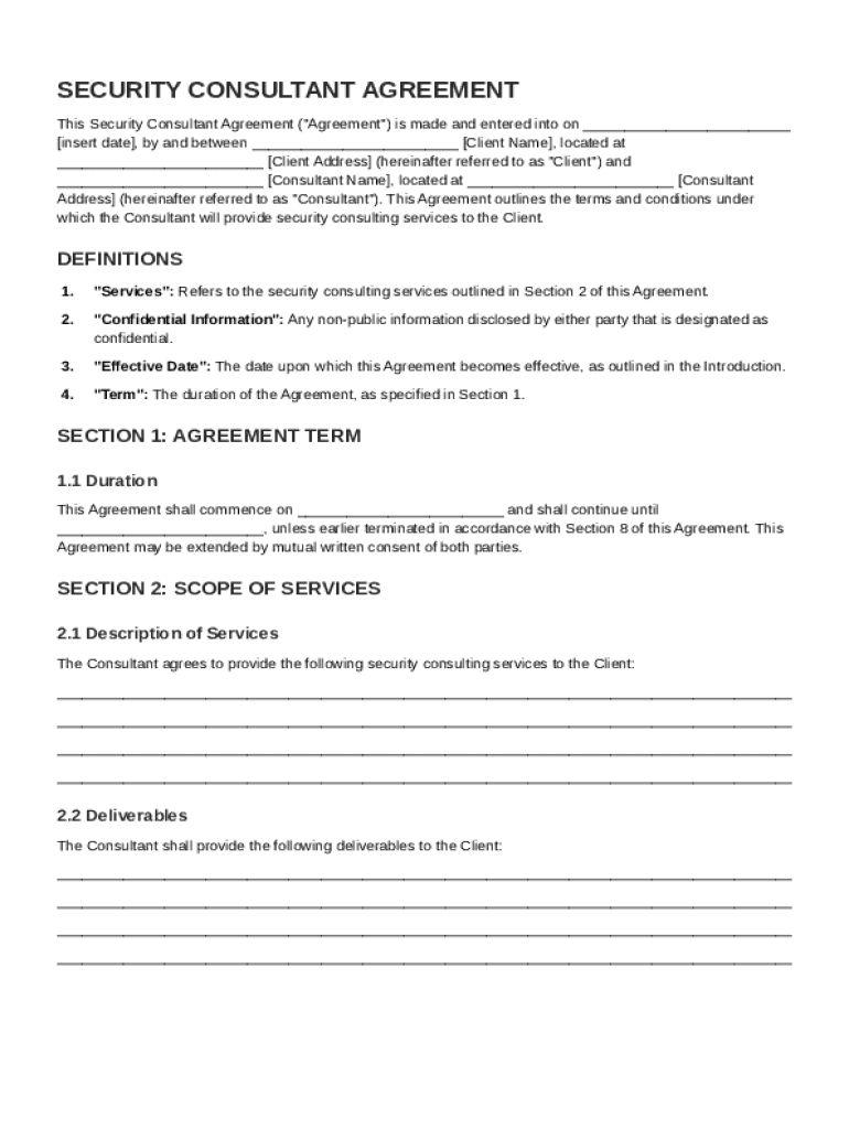 Security Consultant Contract Template Preview on Page 1