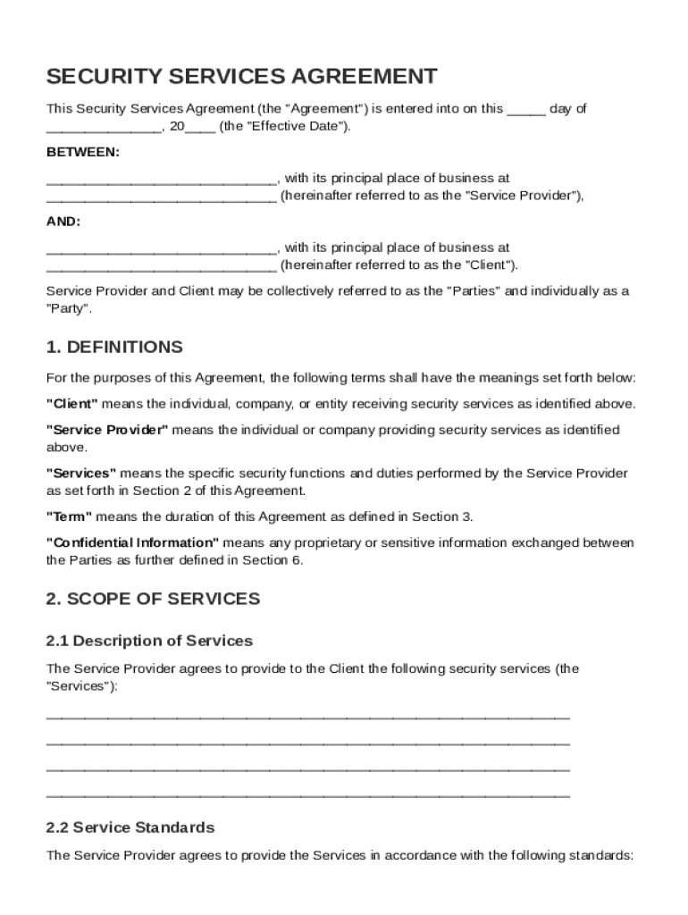 Security Contract Template Preview on Page 1