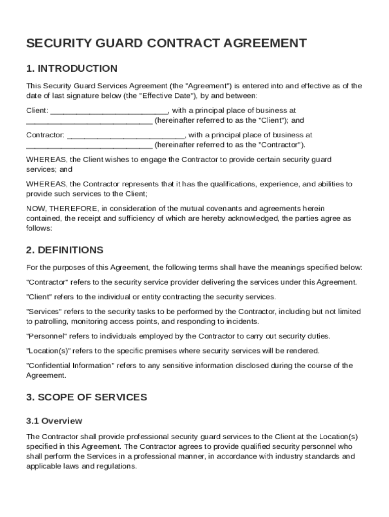 Security Guard Contract Template Preview on Page 1