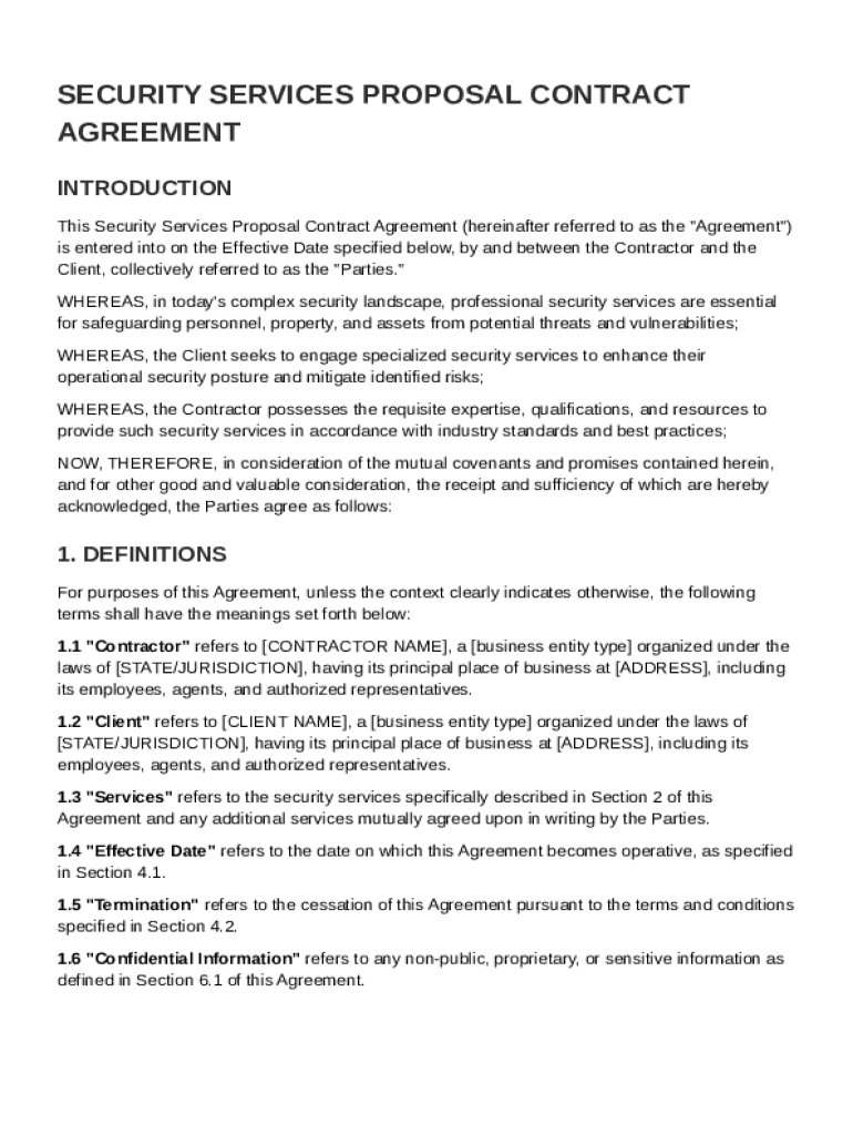 Security Proposal Contract Template Preview on Page 1