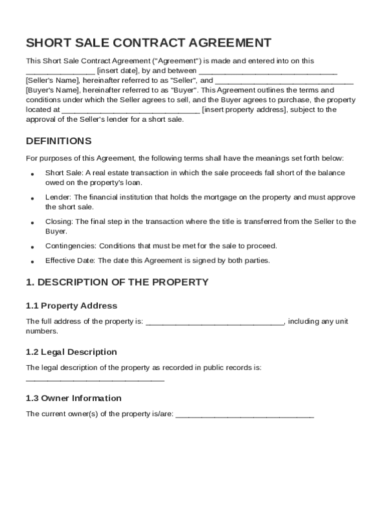 Short Sale Contract Template Preview on Page 1