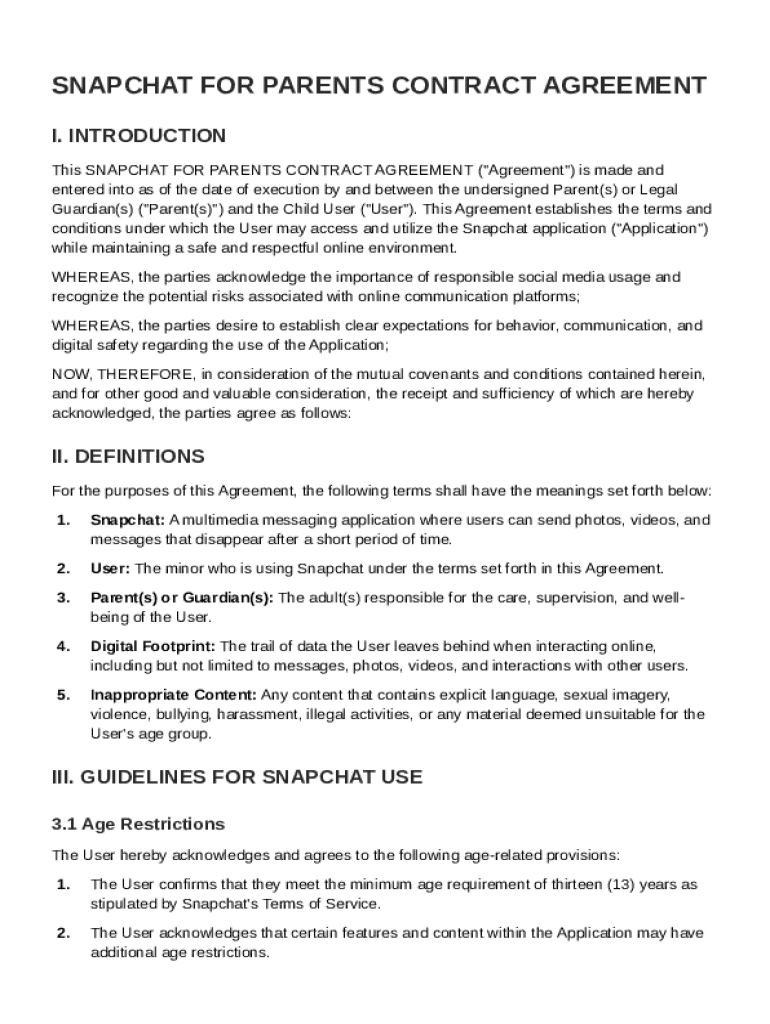 Snapchat For Parents Contract Template Preview on Page 1