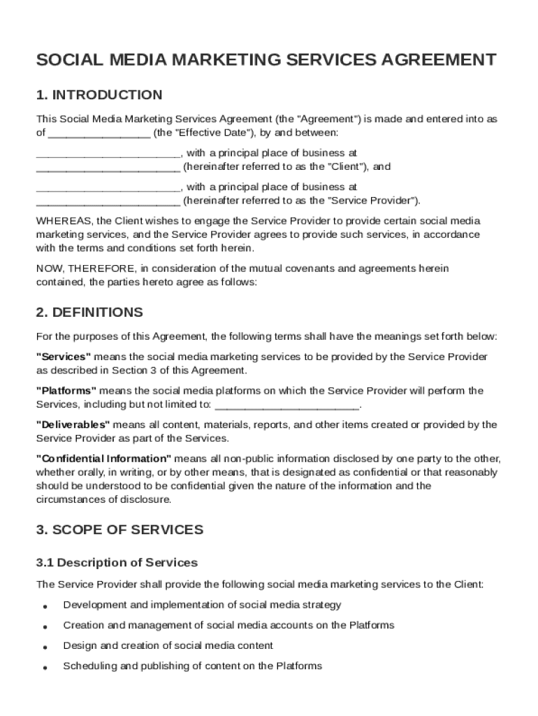 Social Media Market Contract Template Preview on Page 1