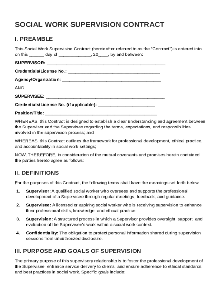 Social Work Supervision Contract Template Preview on Page 1