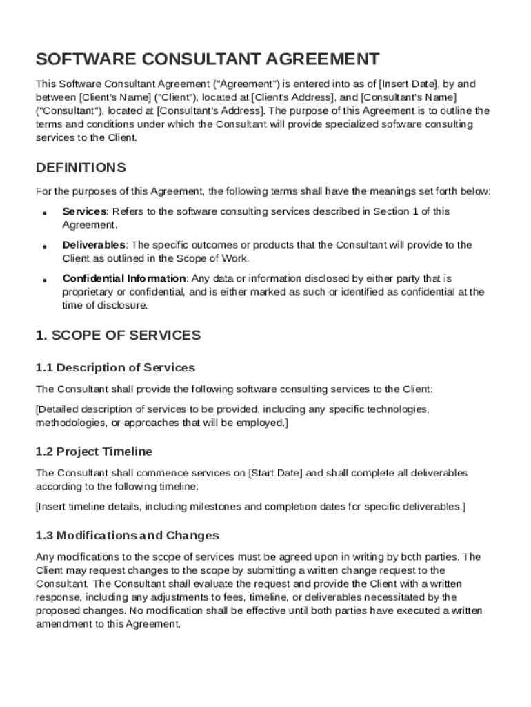 Software Consultant Contract Template Preview on Page 1