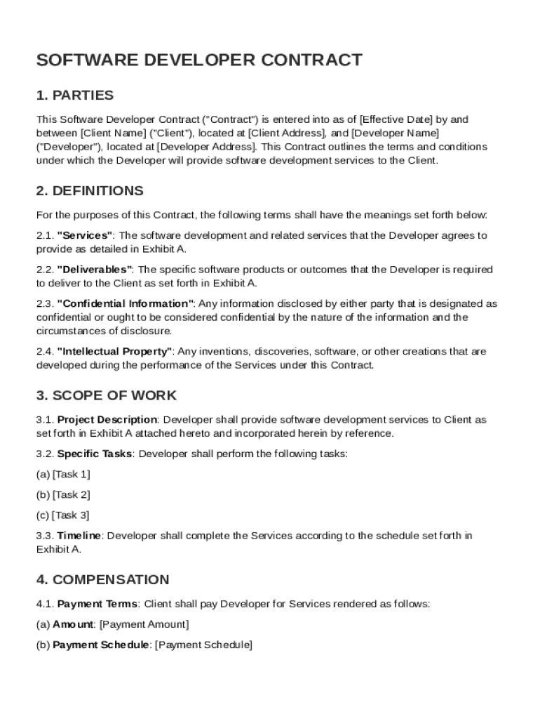 Software Developer Contract Template Preview on Page 1