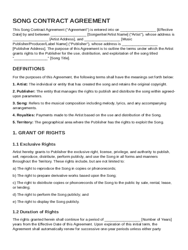 Song Contract Template Preview on Page 1