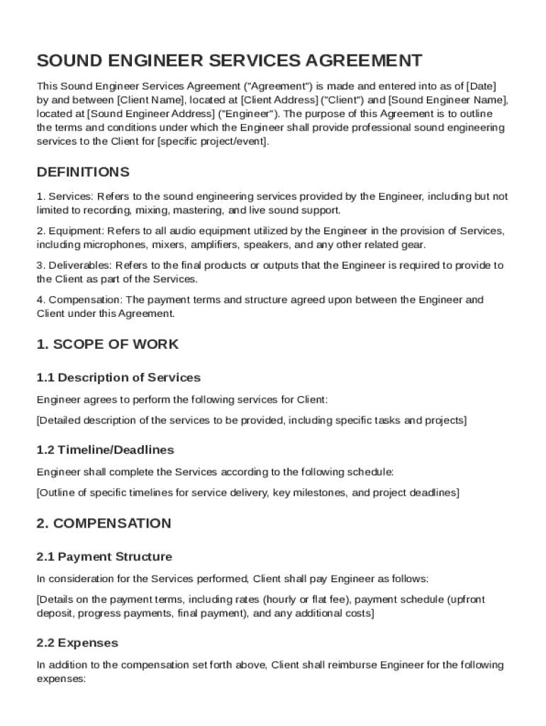 Sound Engineer Contract Template Preview on Page 1