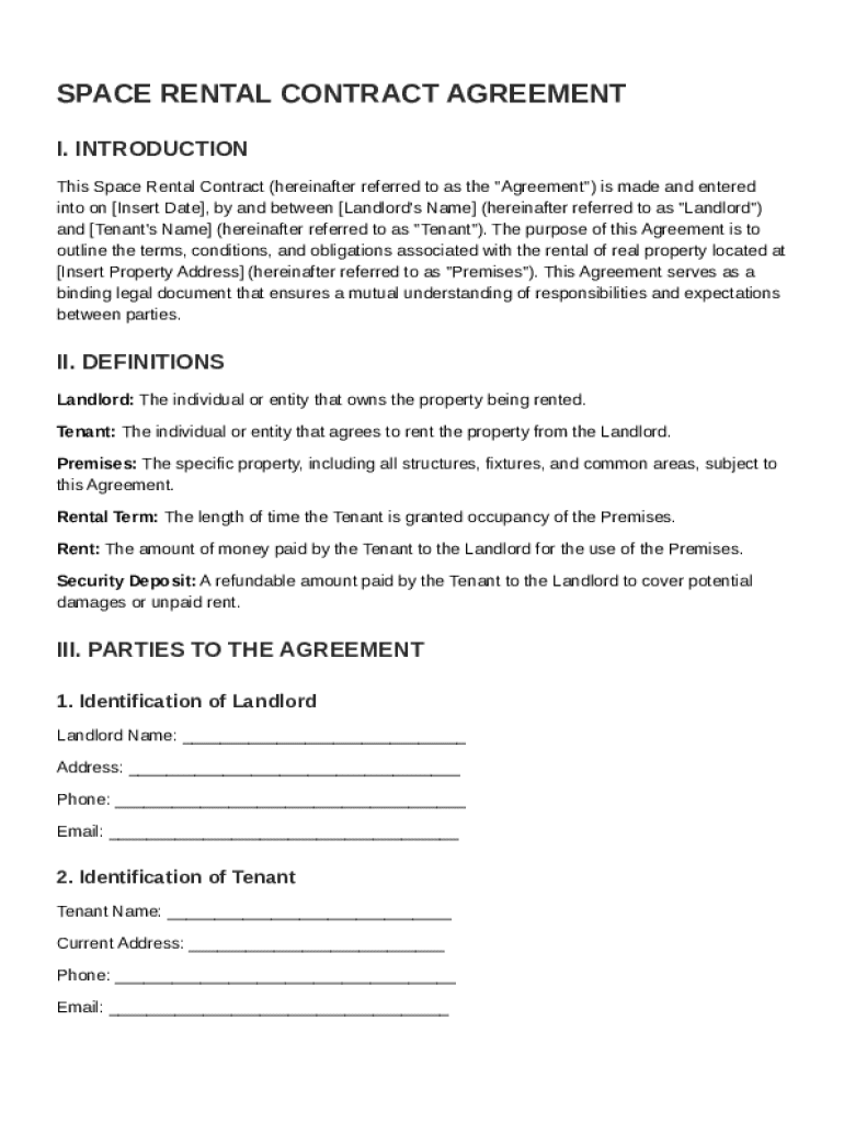 Space Rental Contract Template Preview on Page 1