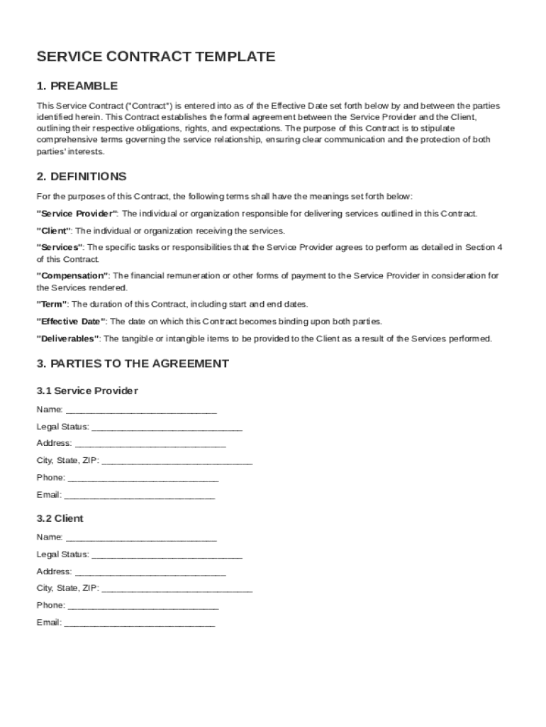 Standard For Service Contract Template Preview on Page 1