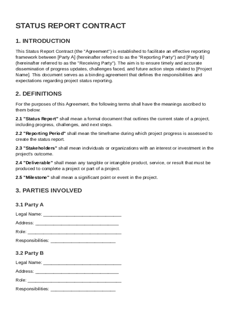 Status Report Contract Template Preview on Page 1