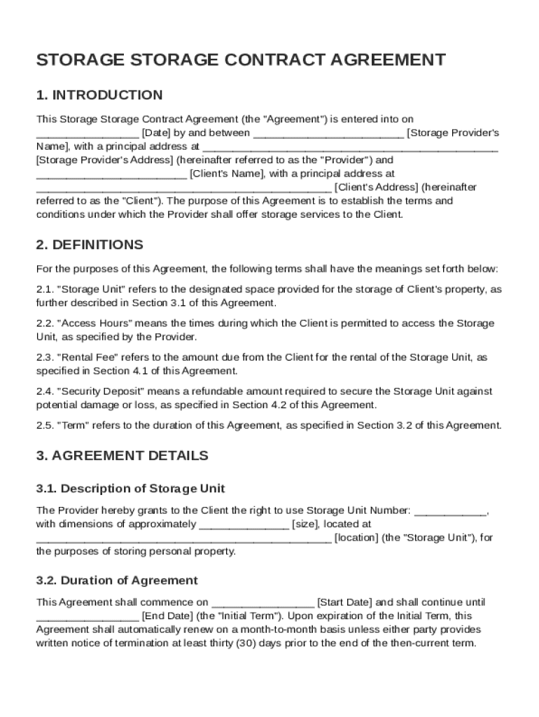 Storage Storage Contract Template Preview on Page 1