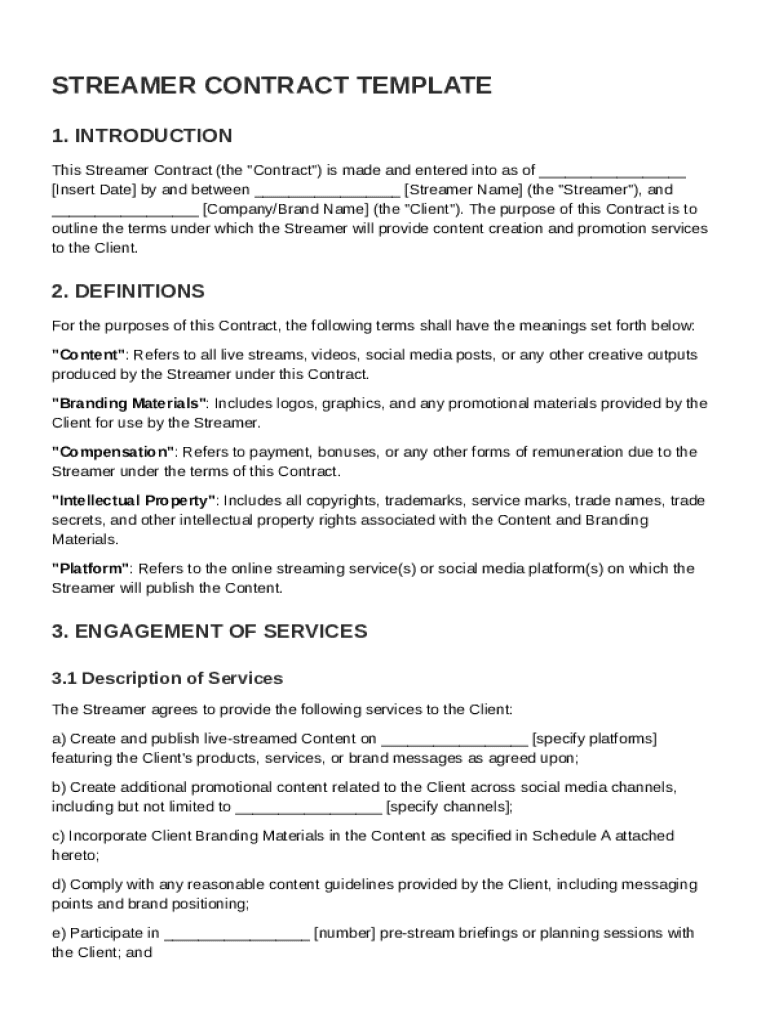 Streamer Contract Template Preview on Page 1