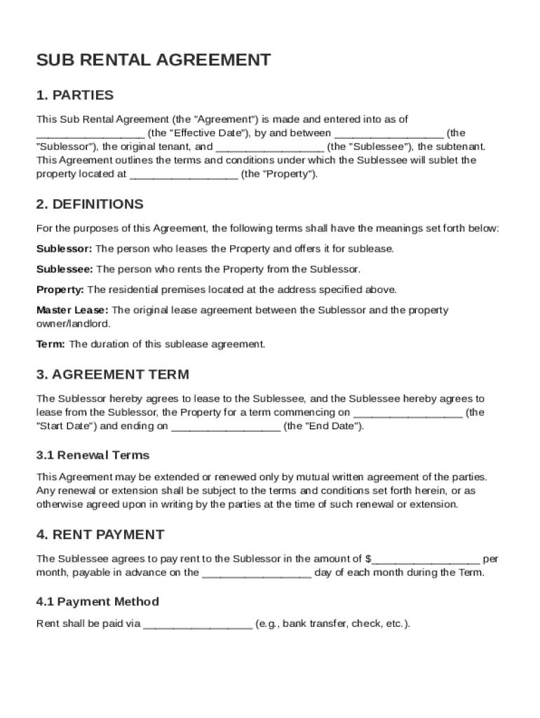 Sub Rental Contract Template: Fill out & sign online | DocHub