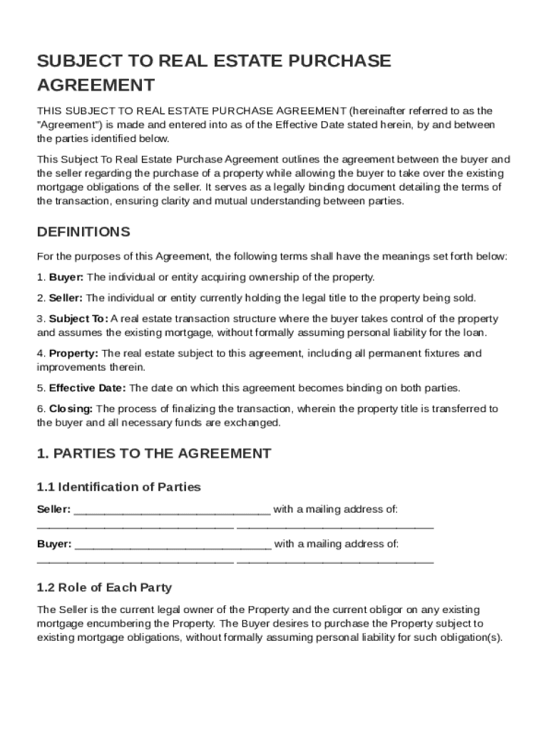 Subject To Real Estate Contract Template Preview on Page 1