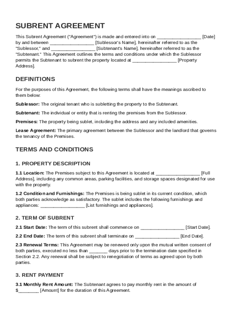 Subrent Contract Template Preview on Page 1