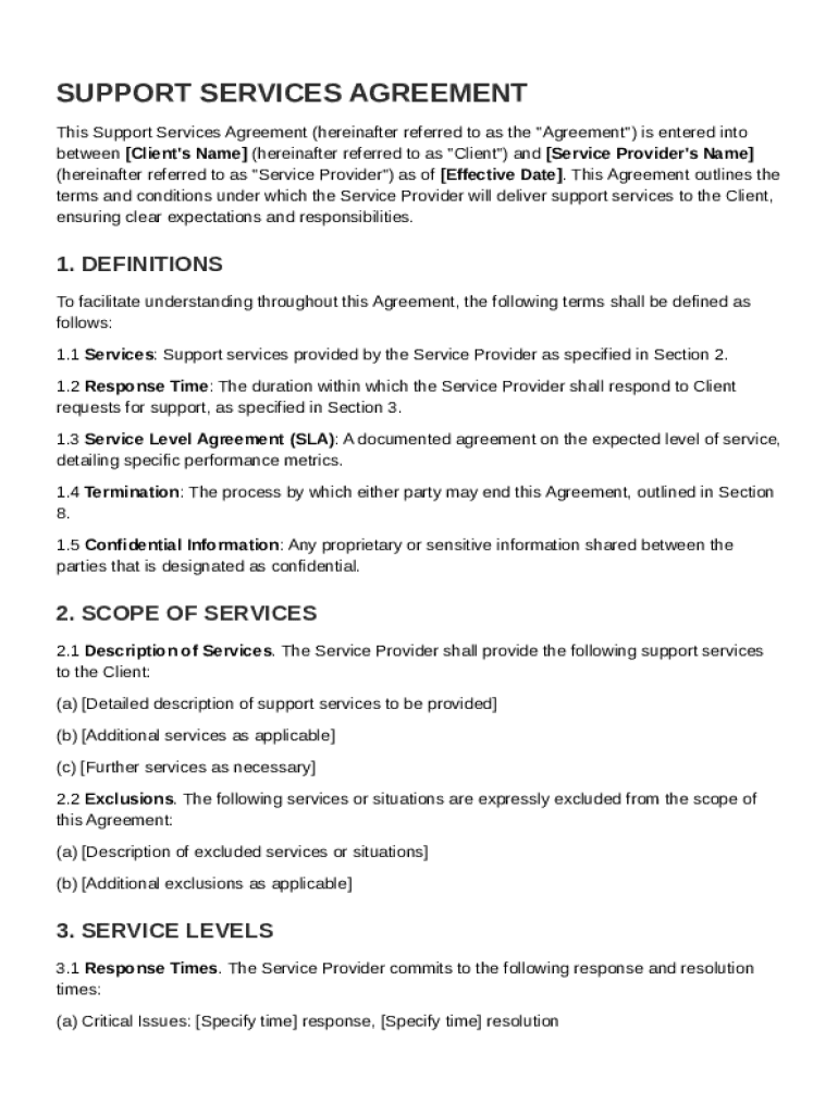 Support Contract Template Preview on Page 1