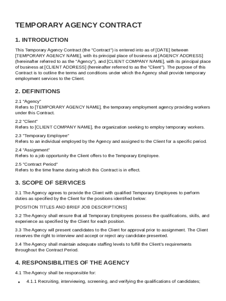 Temporary Agency Contract Template Preview on Page 1