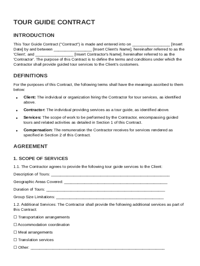 Tour Guide Contract Template Preview on Page 1