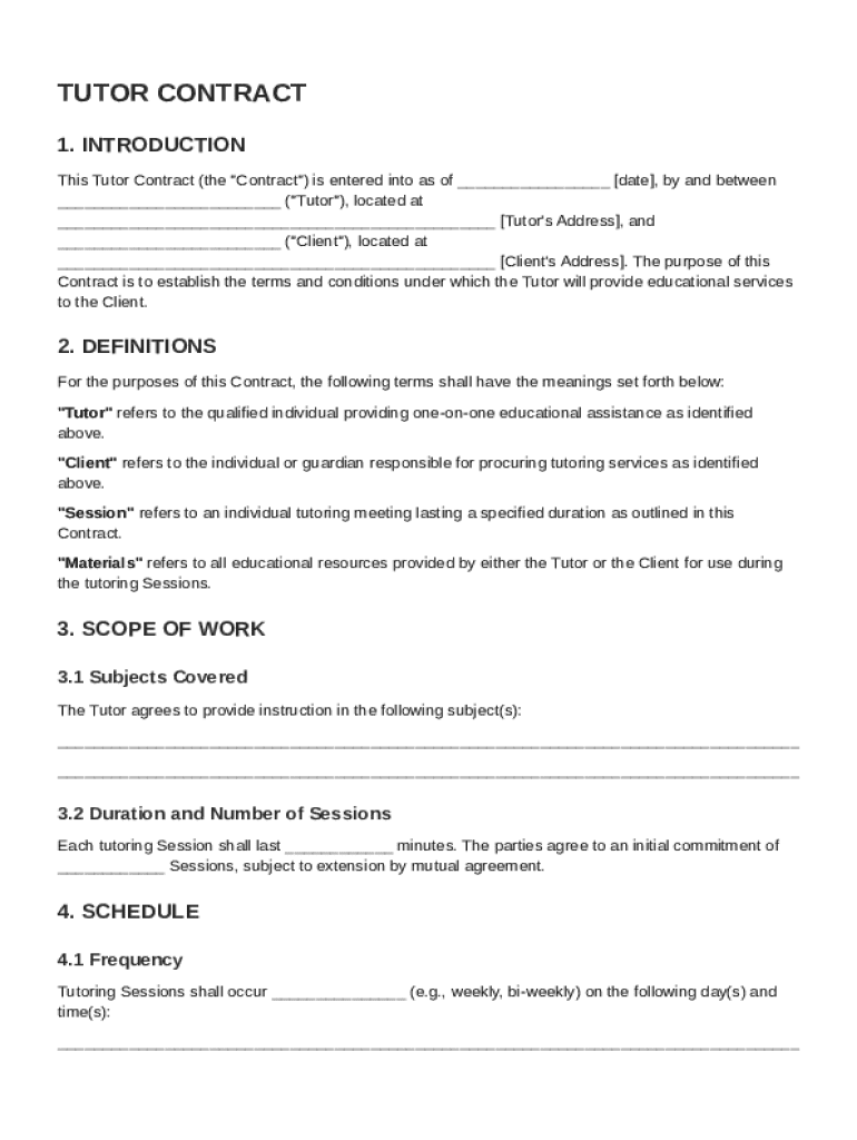 Tutor Contract Template Preview on Page 1
