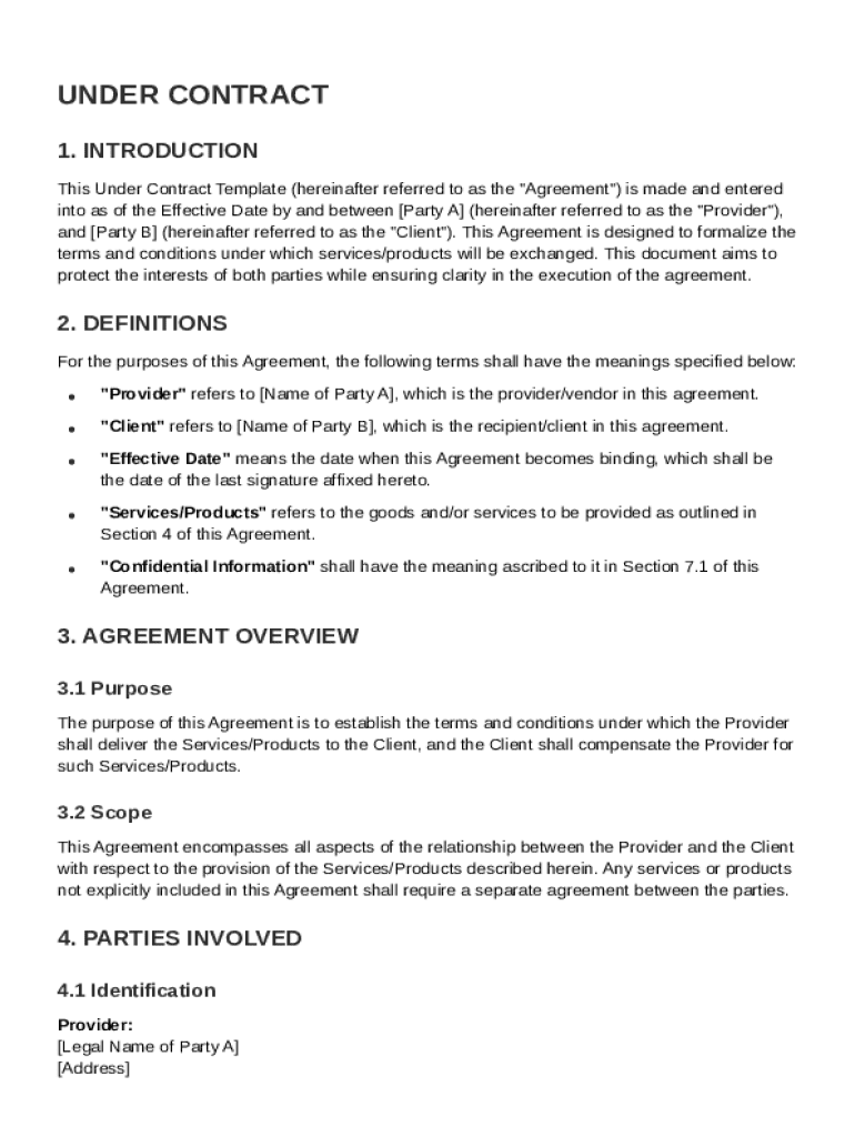 Under Contract Template Preview on Page 1