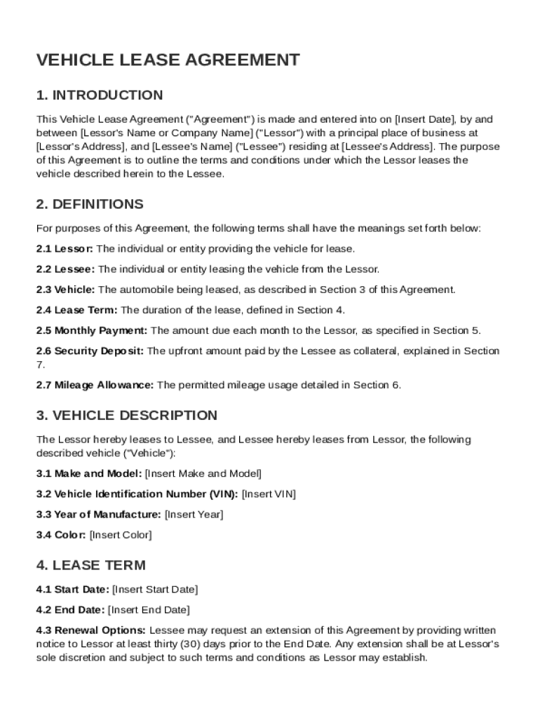 Vehicle Lease Contract Template Preview on Page 1
