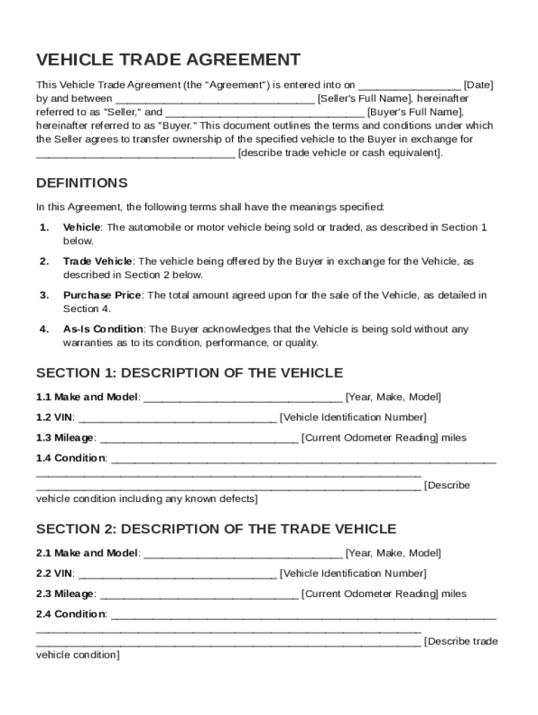 Vehicle Trade Contract Template Preview on Page 1