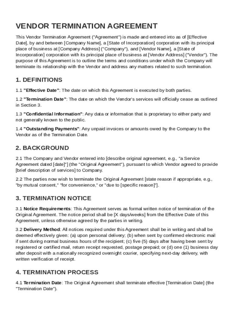 Vendor Termination Contract Template Preview on Page 1