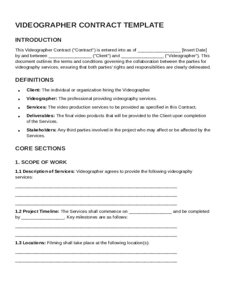 Videographer Contract Template Preview on Page 1