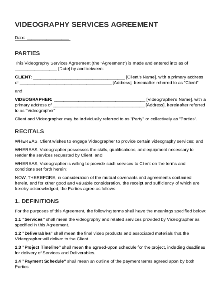 Videography Video Contract Template Preview on Page 1
