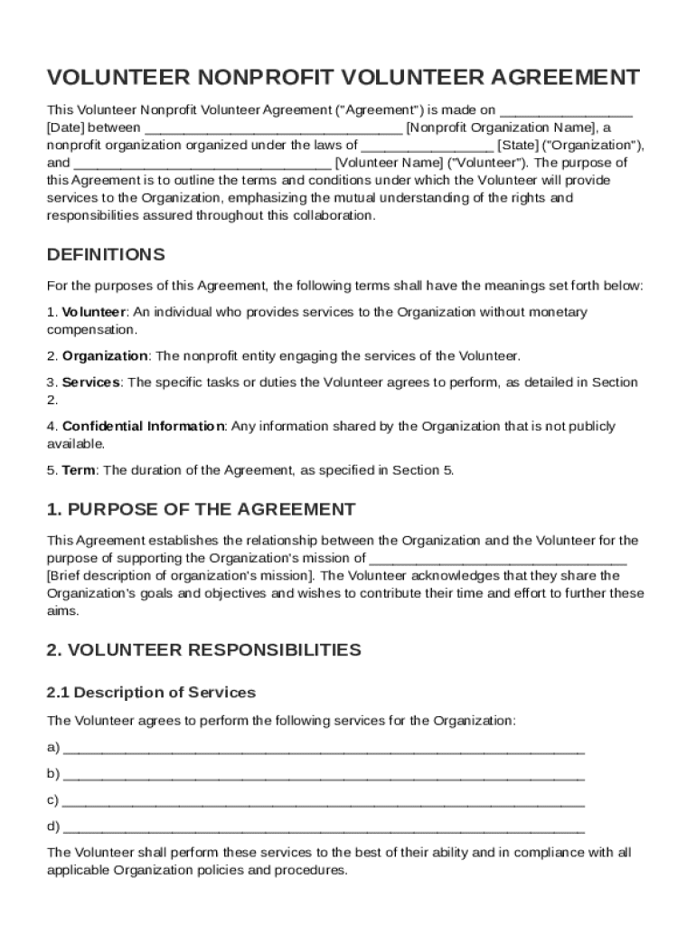 Volunteer Nonprofit Volunteer Contract Template Preview on Page 1