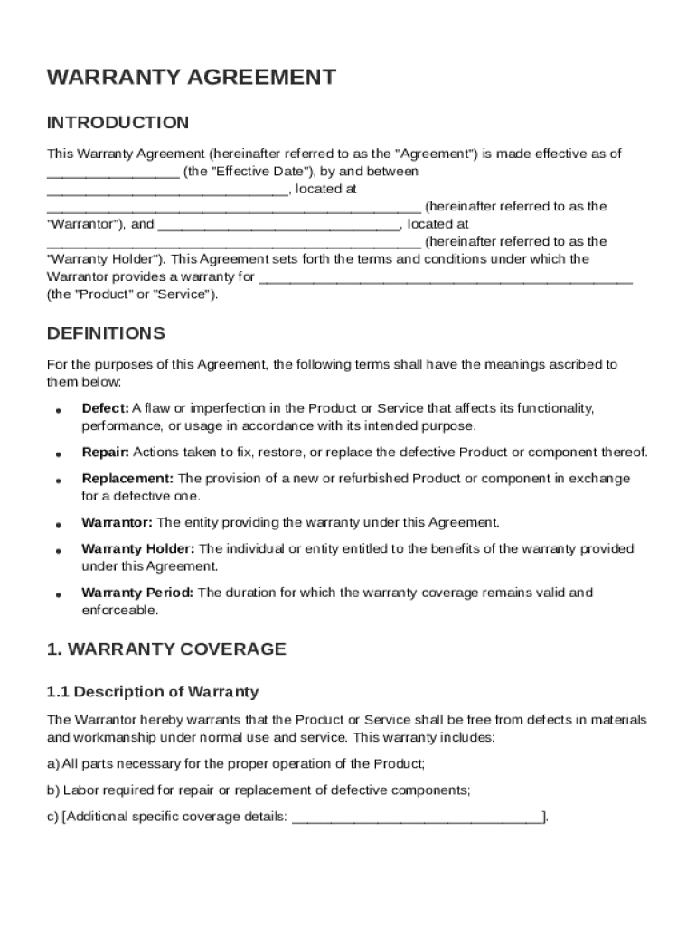 Warranty Contract Template Preview on Page 1
