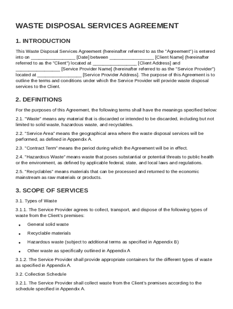 Waste Disposal Contract Template Preview on Page 1