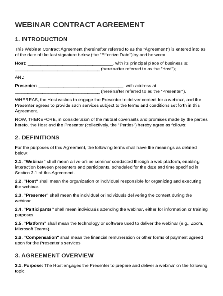 Webinar Contract Template Preview on Page 1