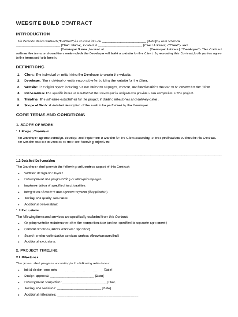 Website Build Contract Template Preview on Page 1