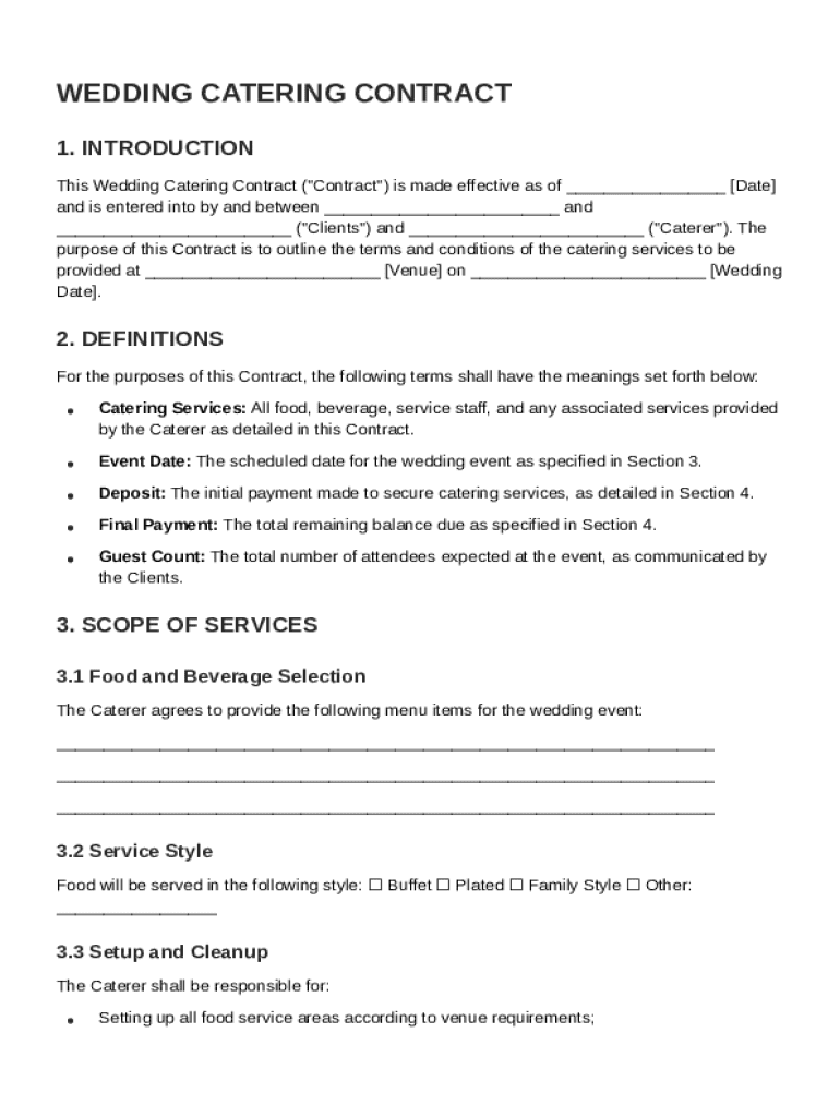 Wedding Cater Contract Template Preview on Page 1