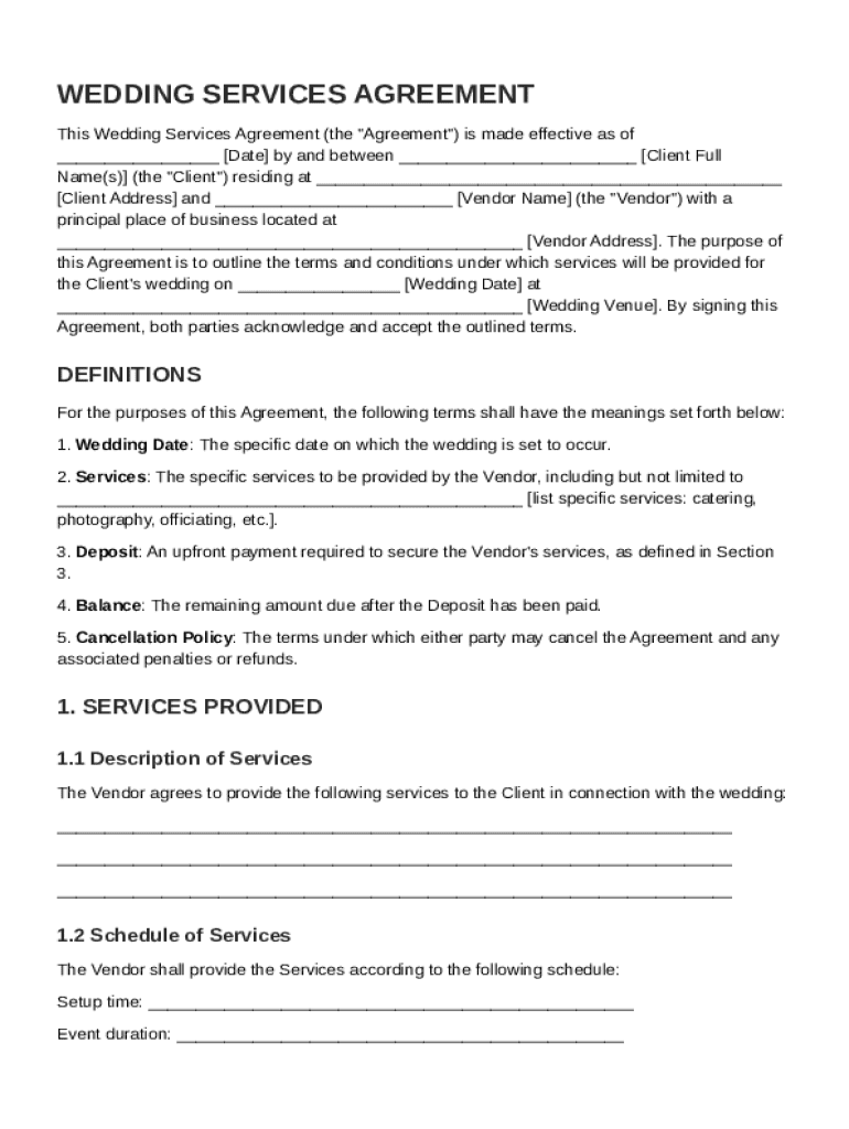 Wedding Contract Template Preview on Page 1