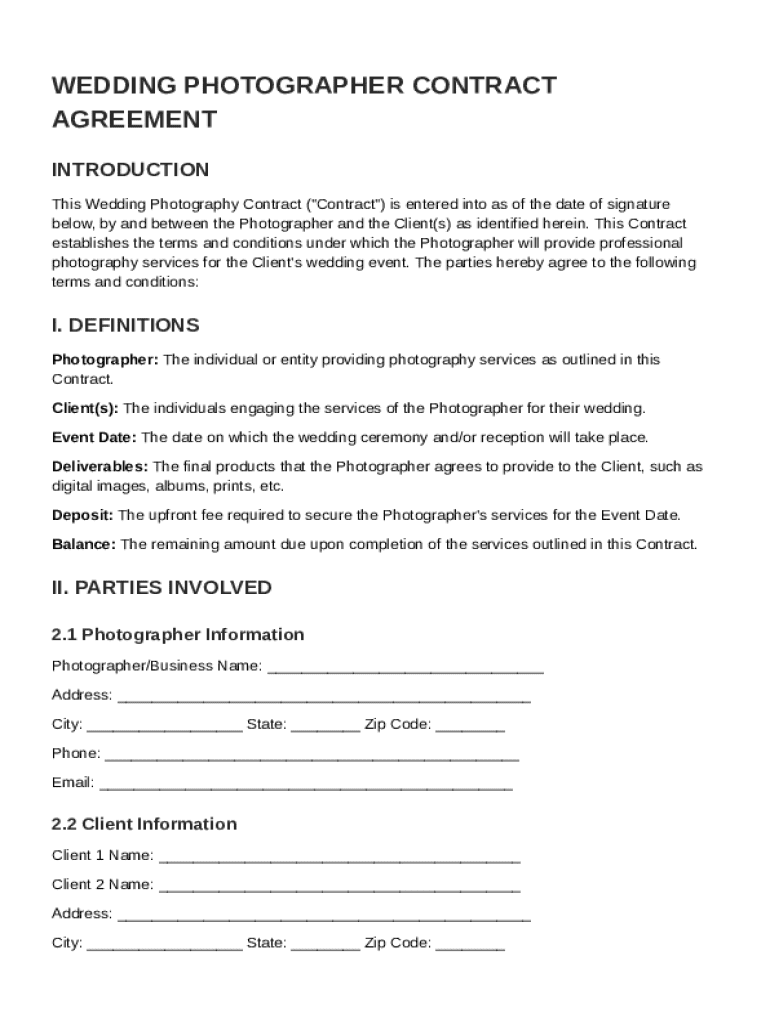 Wedding For Photographers Contract Template Preview on Page 1